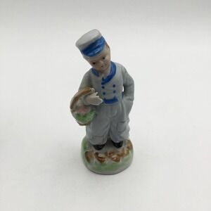 Vintage Porcelain Figurine Of Boy In Sailor Outfit With Basket 5.5" Tall Hand-Pa